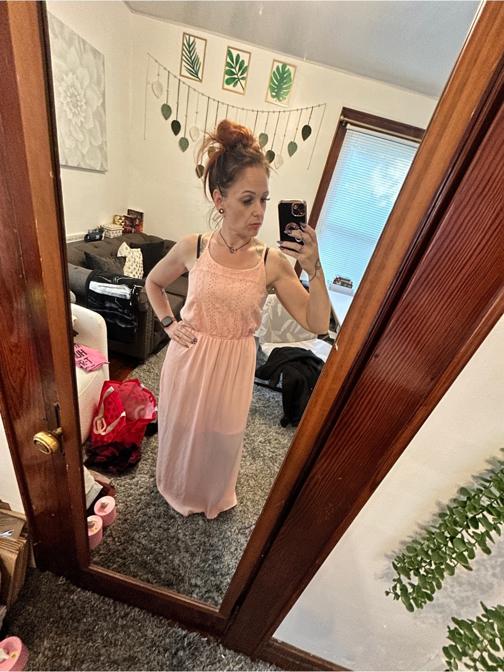 Xhilaration Pale Pink Sleeveless Eyelet Maxi Dress